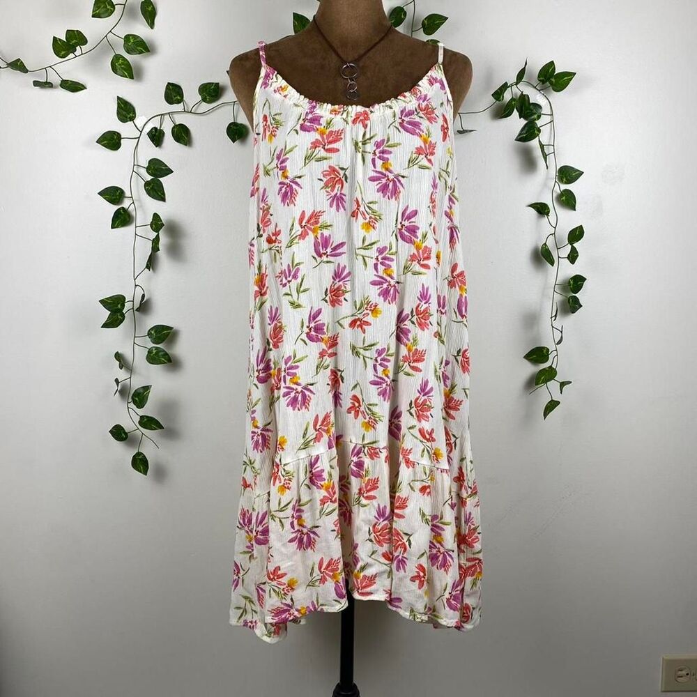 L Bobeau white floral midi trapeze dress tiered skirt beachy cottage fairy boho